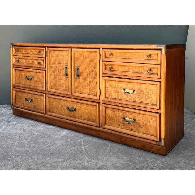 Vintage Parquet Rattan Dresser For Sale - Image 9 of 12