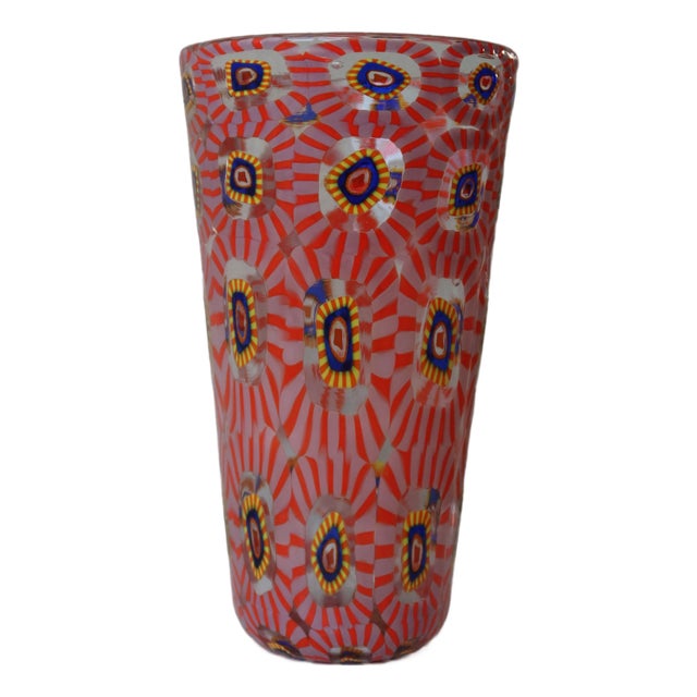 Murano Murrine Glass Vase in Coral, Pink & Cobalt For Sale