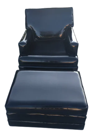 Mid-Century Modern Club Chair & Ottoman in Patent Leather Manner of Edward Wormley for Dunbar