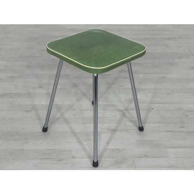 Mid-Century Green Leatherette Stool For Sale - Image 3 of 3