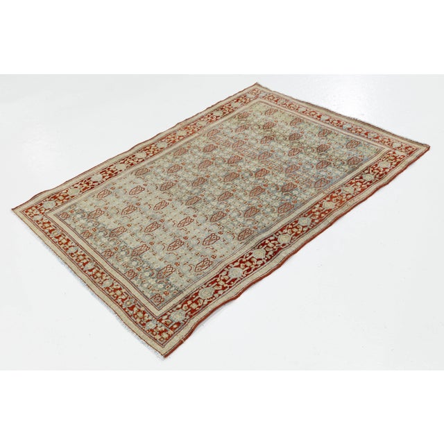 4x5 Antique North Indian Agra Rug - Pale Celadon & Rust Wool With Floral Motifs For Sale - Image 4 of 7