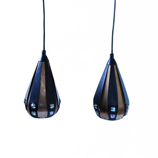 Retro Droplet Pendant Lights in Copper by Werner Schou for Coronell Electrical Denmark 1960s. A pair. Up to 250V...