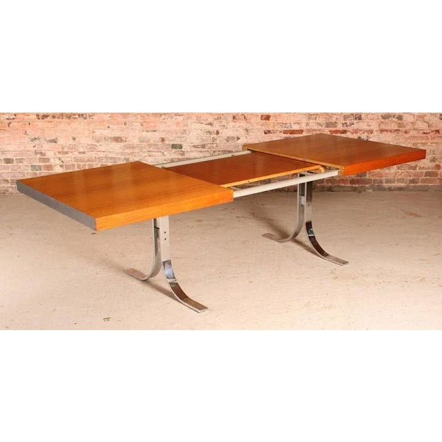 Wood Mid-Century Modern Danish Extendable Teak Dining Table with Chrome Legs by Poul Norrelikt for Dyrlund, 1970s For Sale - Image 7 of 17
