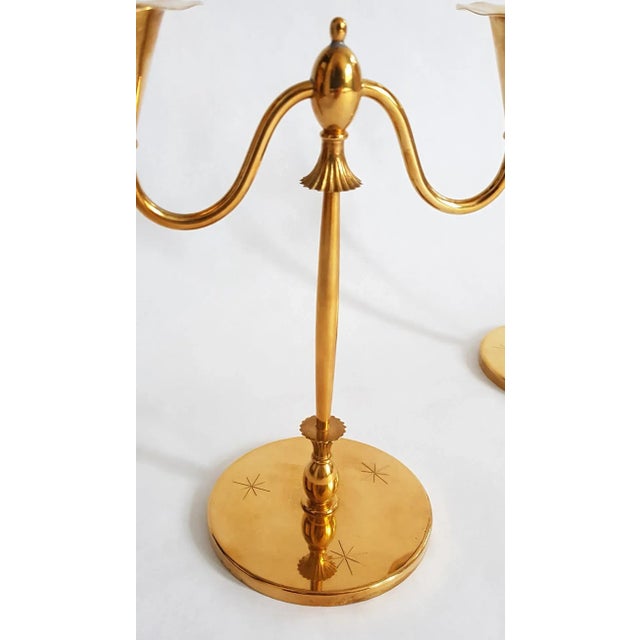 1940s Art Deco Swedish Candlesticks in Brass from O.H. Lagerstedt, Set of 2 For Sale - Image 5 of 6