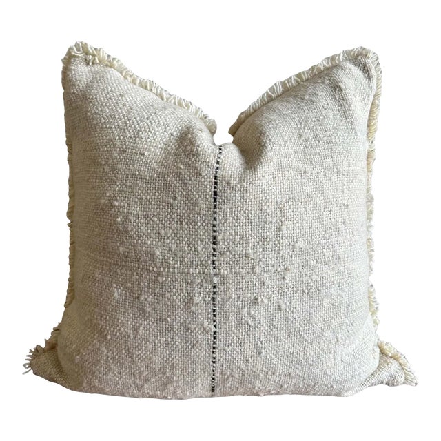 Custom Karu Woven Wool Pillow in Oatmeal With Black Stripe For Sale