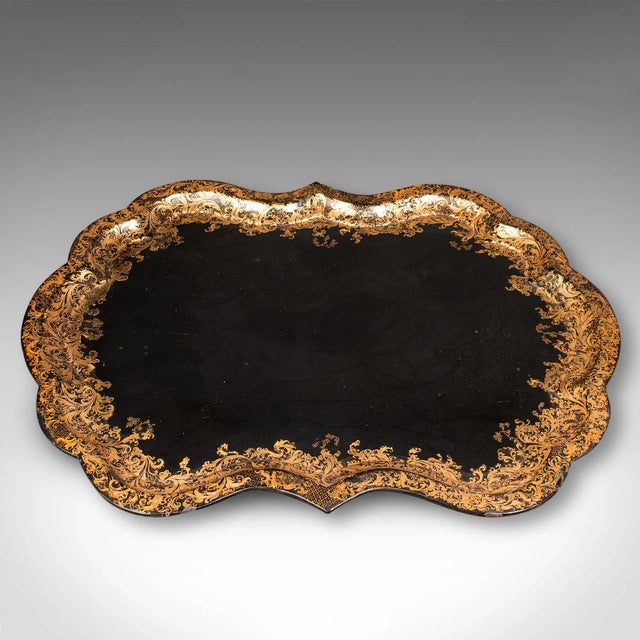 Paint 1900s Antique Victorian Japanned Chinoiserie Serving Tray For Sale - Image 7 of 10