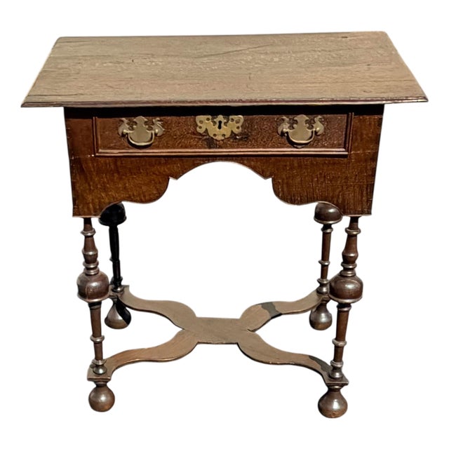 Fine Original William and Mary Oak X Stretcher Side Table For Sale