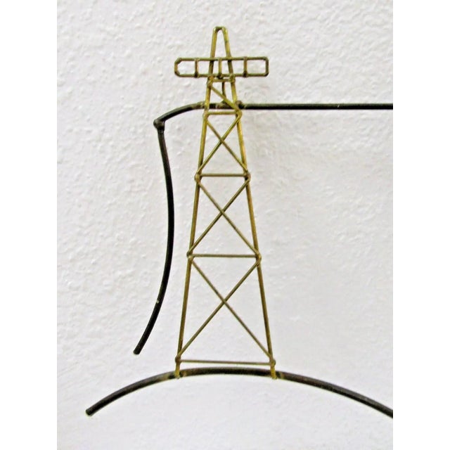 Mid-Century Modern Oil Rig Landscape Wall Wire Sculpture Five oil rigs, on rolling hills with mesas in the background, is...