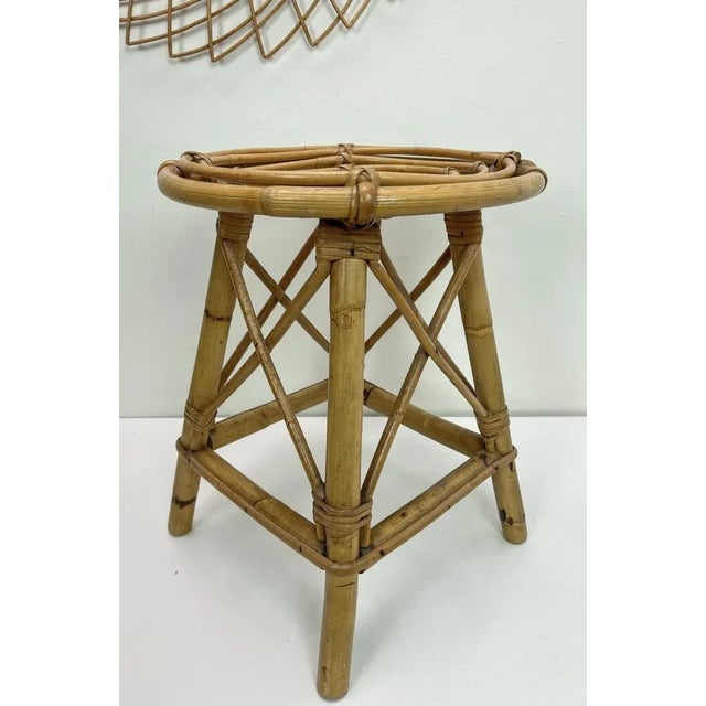 Mid-Century Modern Mid-Century French Bamboo Stool with Spiral Seat, 1950s For Sale - Image 3 of 10