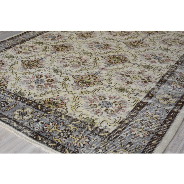 Vintage Muted Color Wool Rug Turkish Anatolian Oushak Rug Tribal Hand