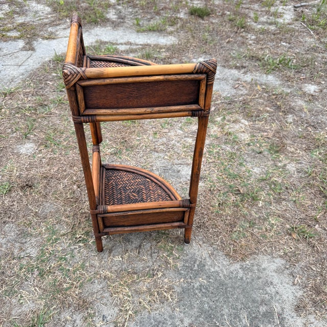 Mid-Century Modern Petite Coastal Wicker and Bamboo Freestanding Shelf For Sale - Image 3 of 5