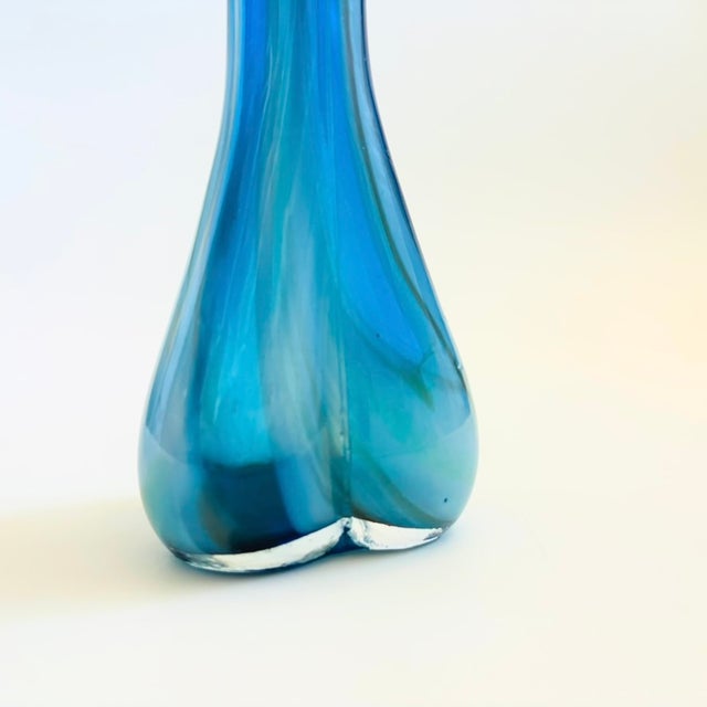 Glass MCM Striped Blue Swung Glass Vase For Sale - Image 7 of 10