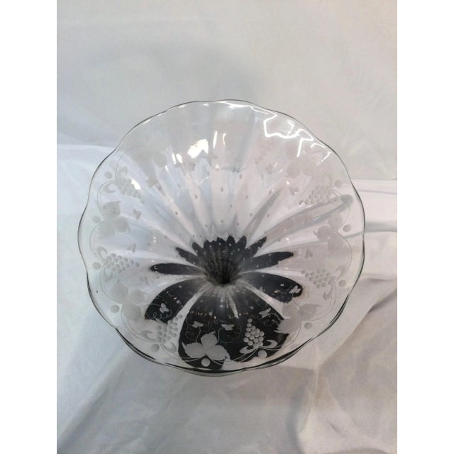 English Antique English Etched Trumpet Flower Vase With Wooden Base - Circa 1880 For Sale - Image 3 of 5