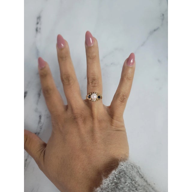 ♥ Product Summary ♥ Main Stone: Freshwater Pearl & Sapphire & Diamond Pearl Size: 6MM Band Material: 10k Yellow Gold Stone...
