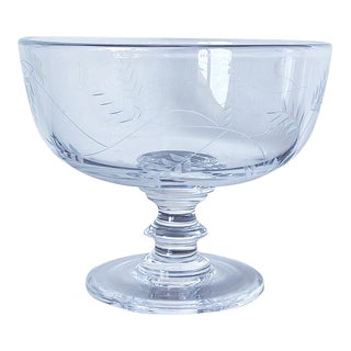 Vintage Crystal Pedestal Bowl by William Yeoward With Etched Wild Flower Design For Sale