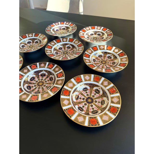 Royal Crown Derby Porcelain 1975 Royal Crown Derby Old Imari ~ Pattern 1128 ~ XXXVIII ~ Rimmed Soup Bowl For Sale - Image 4 of 7