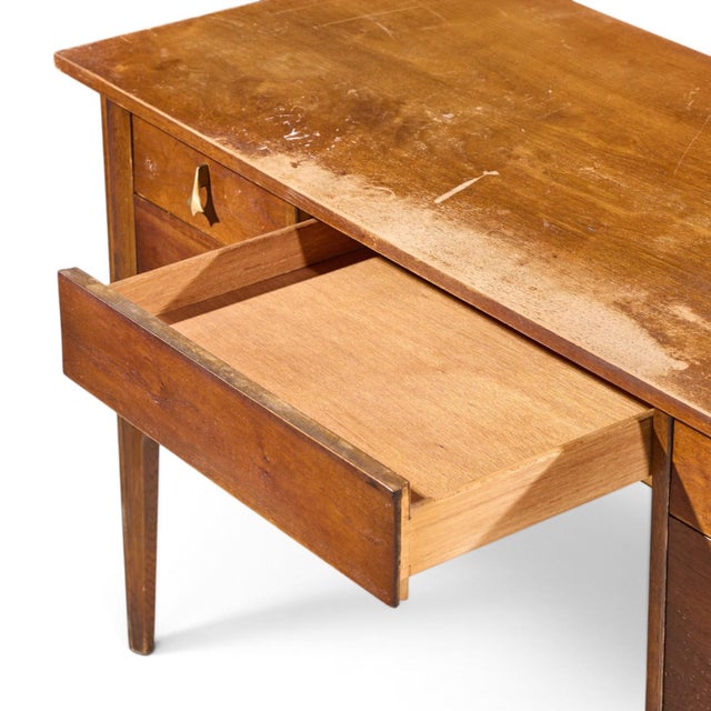 Brown Broyhill Brasilia Mid Century Walnut and Brass Desk For Sale - Image 8 of 11