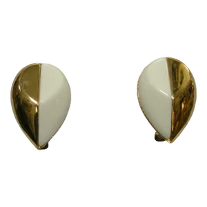 1980s Givenchy Modernist Gold Plate & White Enamel Earrings, 2 Pieces