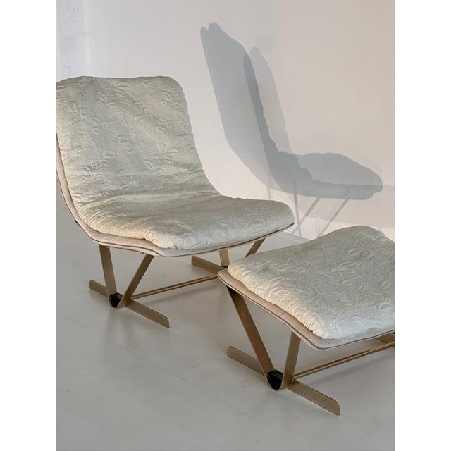 Set of Lounge Chair with Fabric Ottoman, 1980s For Sale - Image 10 of 12
