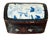 A Chinese enameled box with inlaid blue and white pottery shard on top. Hand painted Asian motifs on sides. Circa 19th...