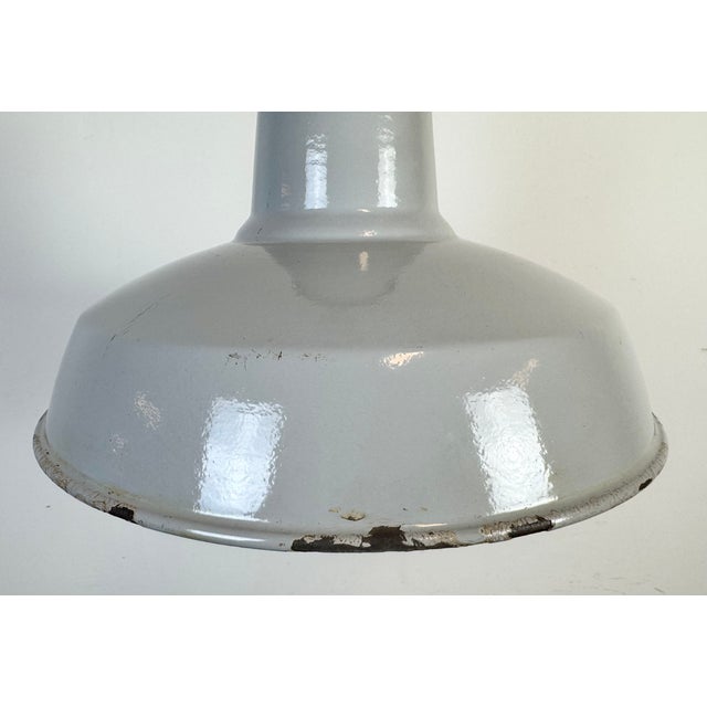 Industrial Grey Enamel Factory Pendant Lamp, 1960s For Sale - Image 4 of 17