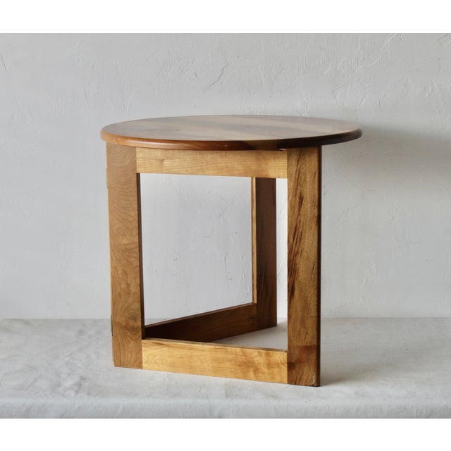 Modern 1980s Adrian Reed for Princes Design Works Style Round Wood Foldable Side Table For Sale - Image 3 of 9