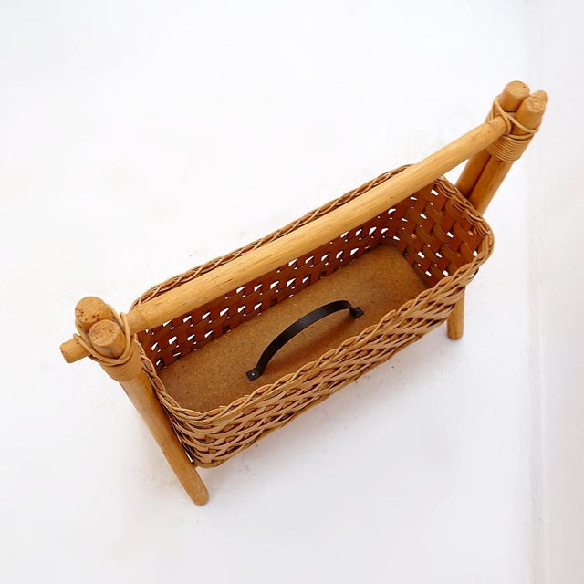 Wood Vintage Bohemian Style Bamboo Magazine Rack, 1970s For Sale - Image 7 of 11