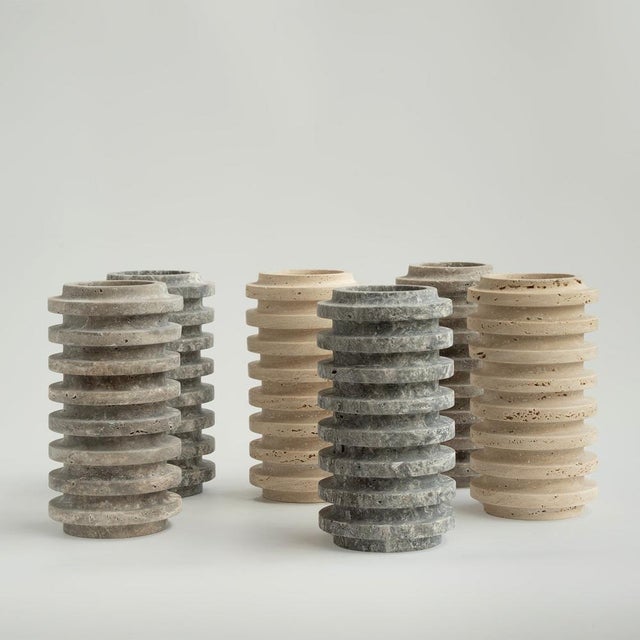 Postmodern Silver Travertine Layer Vase from Kiwano Concept For Sale - Image 3 of 6