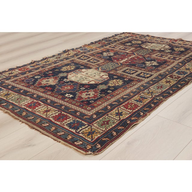 Navy Blue Late 19th Century Caucasian Kuba Rug, 04'00 X 06'05 For Sale - Image 8 of 10