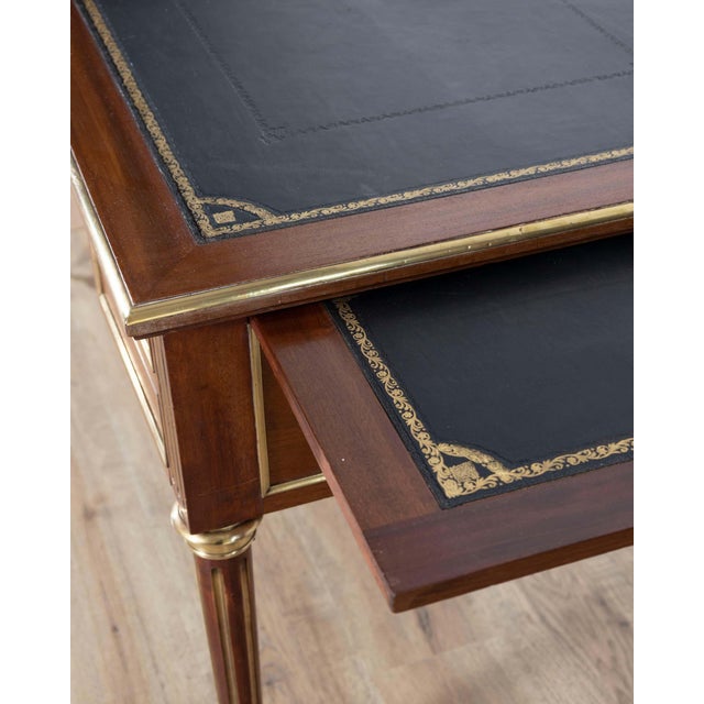 Neoclassical 19th Century Louis XVI–Style Mahogany Double-Sided Desk with Leather Top For Sale - Image 3 of 13