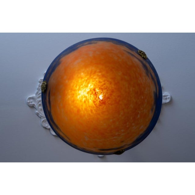 French Art Nouveau Blue & Orange Mottled Glass Pendant Light by G.V. Croismare For Sale - Image 6 of 18