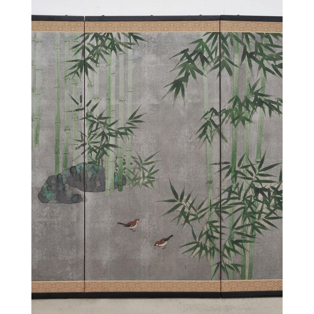 Japanese Showa Four Panel Screen Bamboo in Misty Landscape For Sale In Sacramento - Image 6 of 18