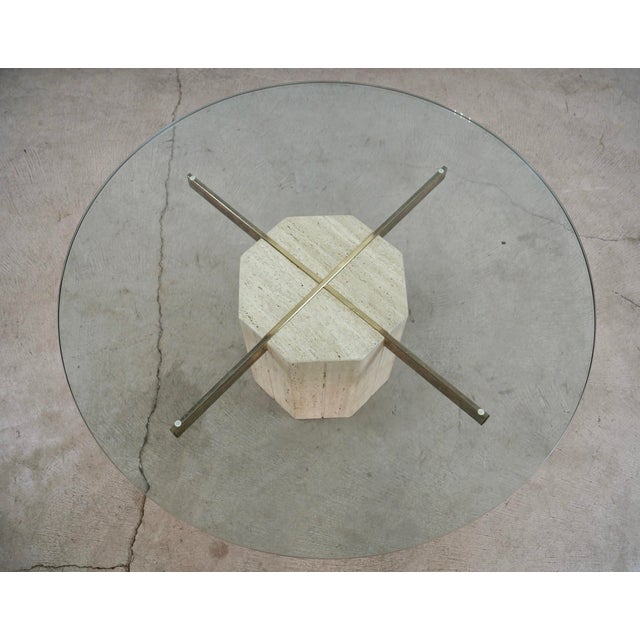 Metal 1970’s Hollywood Regency Artedi Style Travertine & Brass Coffee Table For Sale - Image 7 of 12