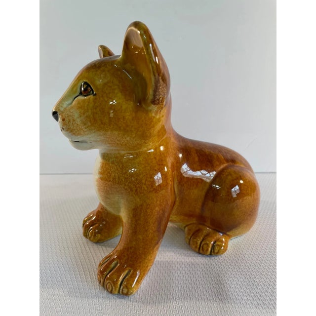 Mid-Century Modern Vintage 1970s Italian Glazed Ceramic Lion Cub Figurine For Sale - Image 3 of 13