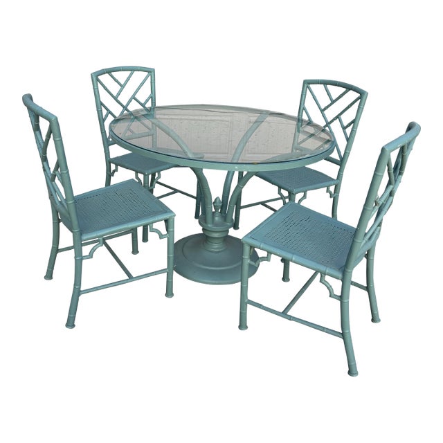 Vintage Chinoiserie Patio Dining Set by Meadowcraft For Sale