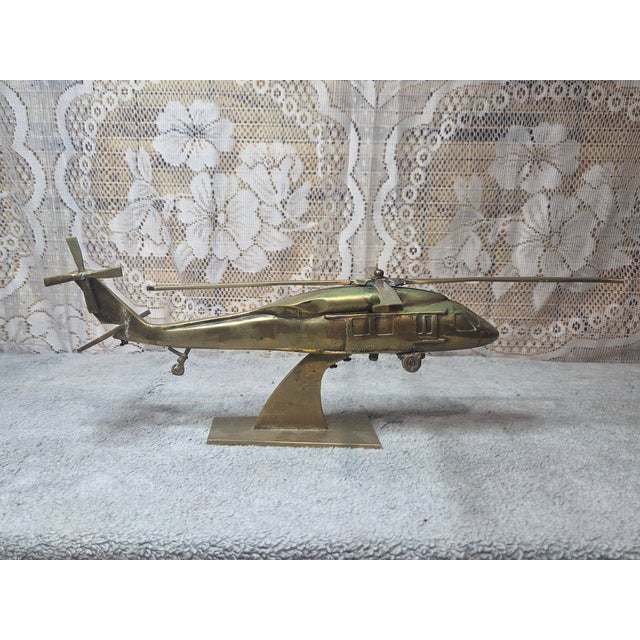 Mid-Century Modern Mid-Century Modern Brutalist Style Solid Brass Military Helicopter Sculptures For Sale - Image 3 of 12