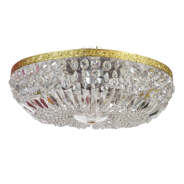 Brass and Crystal Ceiling Lamp from Palwa, 1950s For Sale