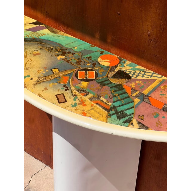 White A Postmodern Matching Console Vanity And Mirror, Circa 1980 For Sale - Image 8 of 12