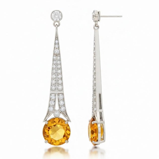 Not Yet Made - Made To Order Art Deco Style Citrine and Colorless Topaz Drop Earrings Silver, Gold, A Pair For Sale - Image 5 of 5