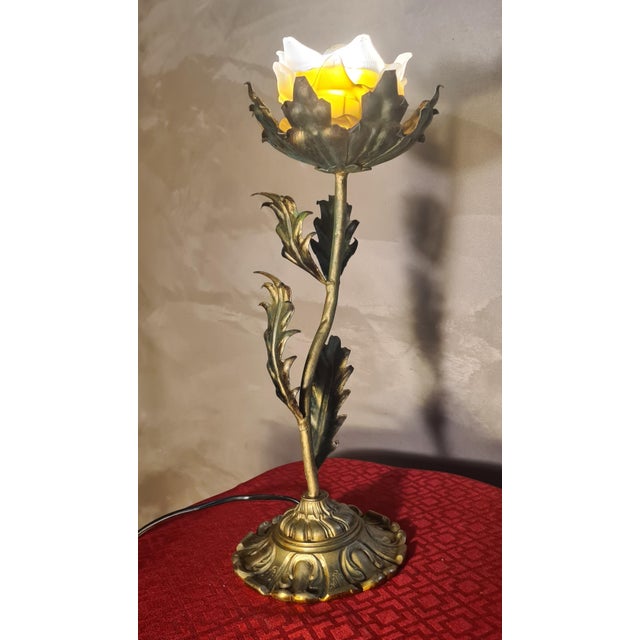 Bronze Patinated Steel Lamp with Amber Glass Shade, 1975 For Sale - Image 6 of 6