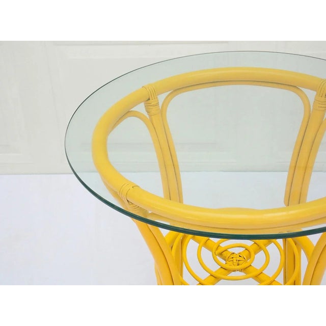 1970s Boho Chic Yellow Rattan and Glass Table For Sale - Image 4 of 10