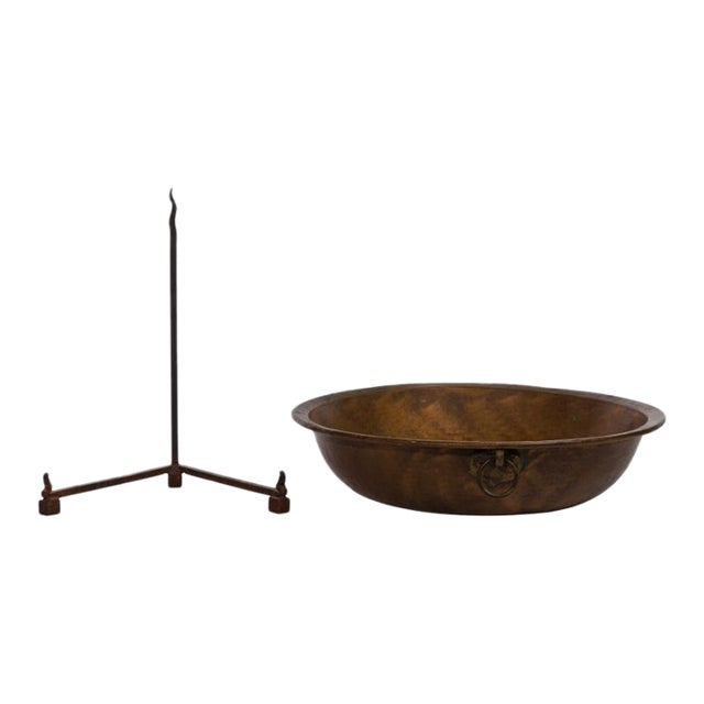 Antique Large Copper Chinese Basin With Stand For Sale