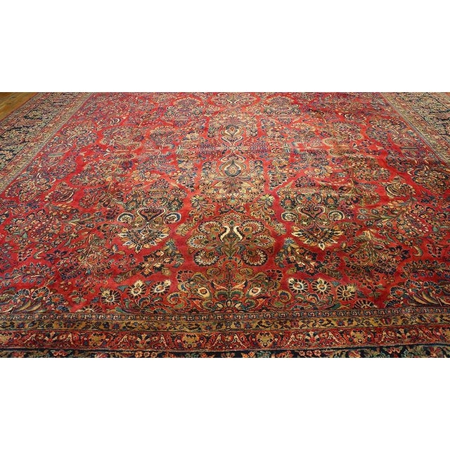 Red 1920s Red Floral Antique Persian Sarouk Carpet 13' 8" X 14' Knotted Wool Rug For Sale - Image 8 of 11