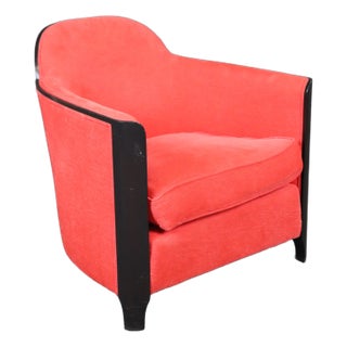 Sleek Ebonized Art Deco Club Chair in Red Upholstery Circa 1930s Era For Sale