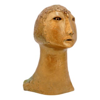 Woman's Head Sculpture, 2000s, Gilded Terracotta For Sale