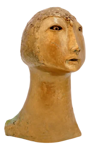 Woman's Head Sculpture, 2000s, Gilded Terracotta