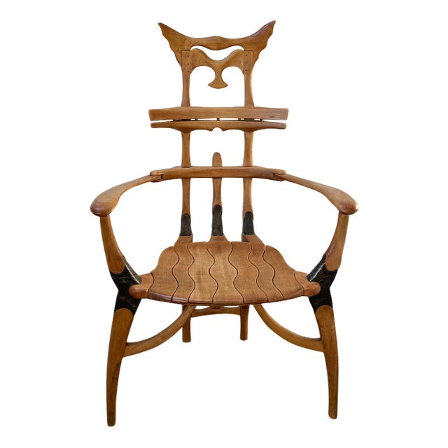 Studio Craft Movement Carved Chair For Sale