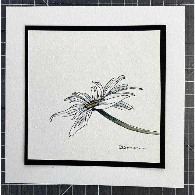 1990s Set of 4 Prints of Watercolor and Ink Drawings 4 White Daisies For Sale - Image 10 of 10