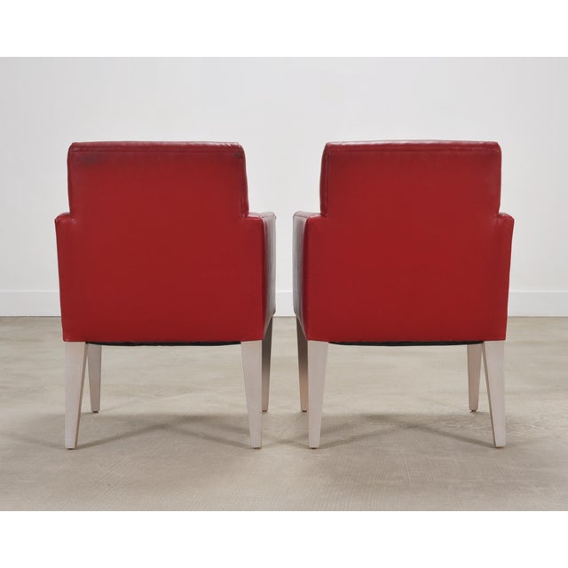 Pair of Italian Art Deco Style Red Leather Lounge Armchairs For Sale - Image 17 of 18
