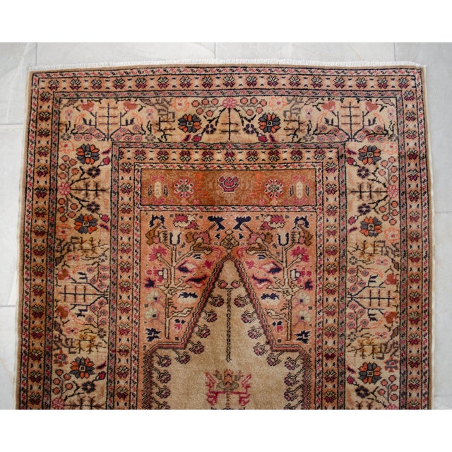 Vintage Hand-Knotted Turkish Rug Prayer Rug Super Fine Wool Rug Wall Decor Religious Tapestry 3x5 Ft Approx For Sale - Image 14 of 18